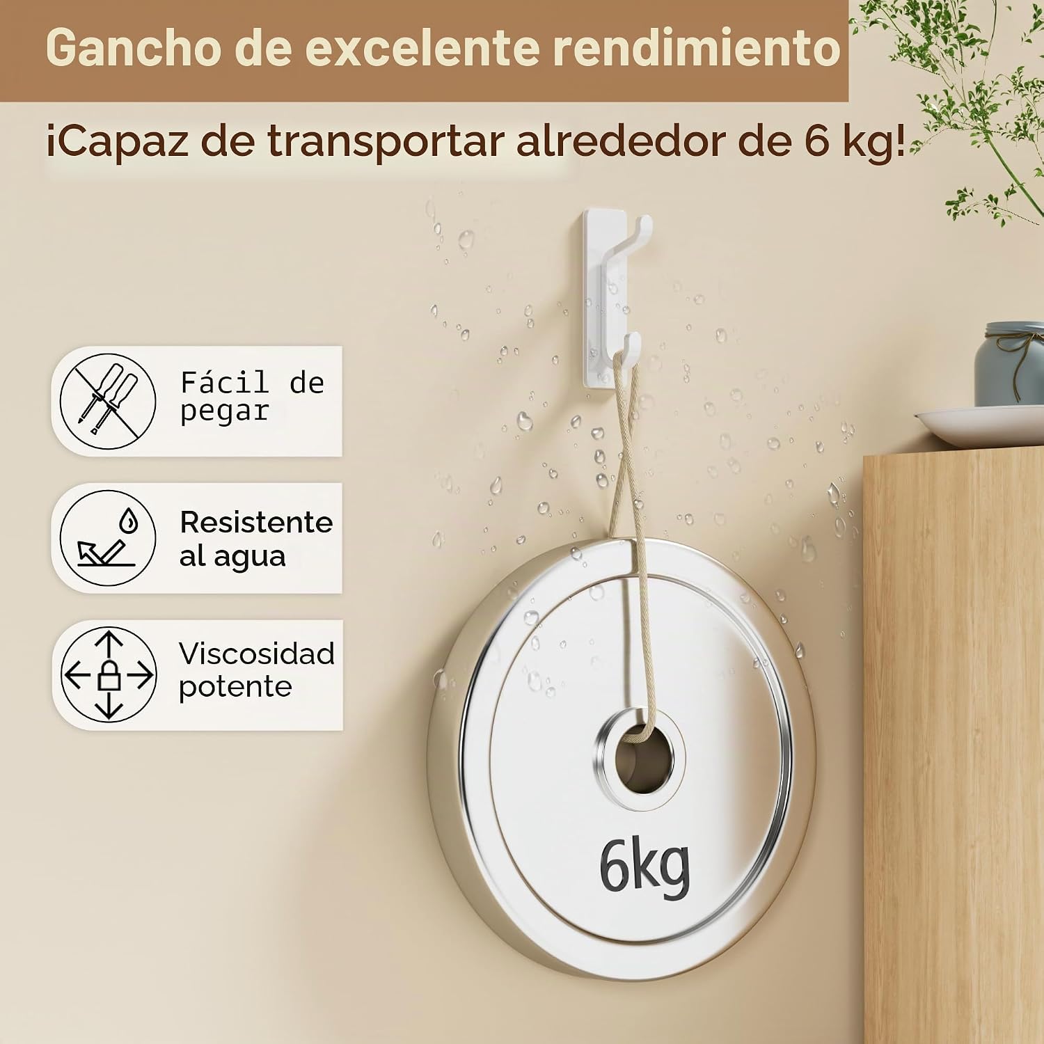pickpiff Ganchos Adhesivos para Pared, Resistentes 6kg, Sin Taladrar, Impermeable, Colgado - Mise en situation et utilisation
