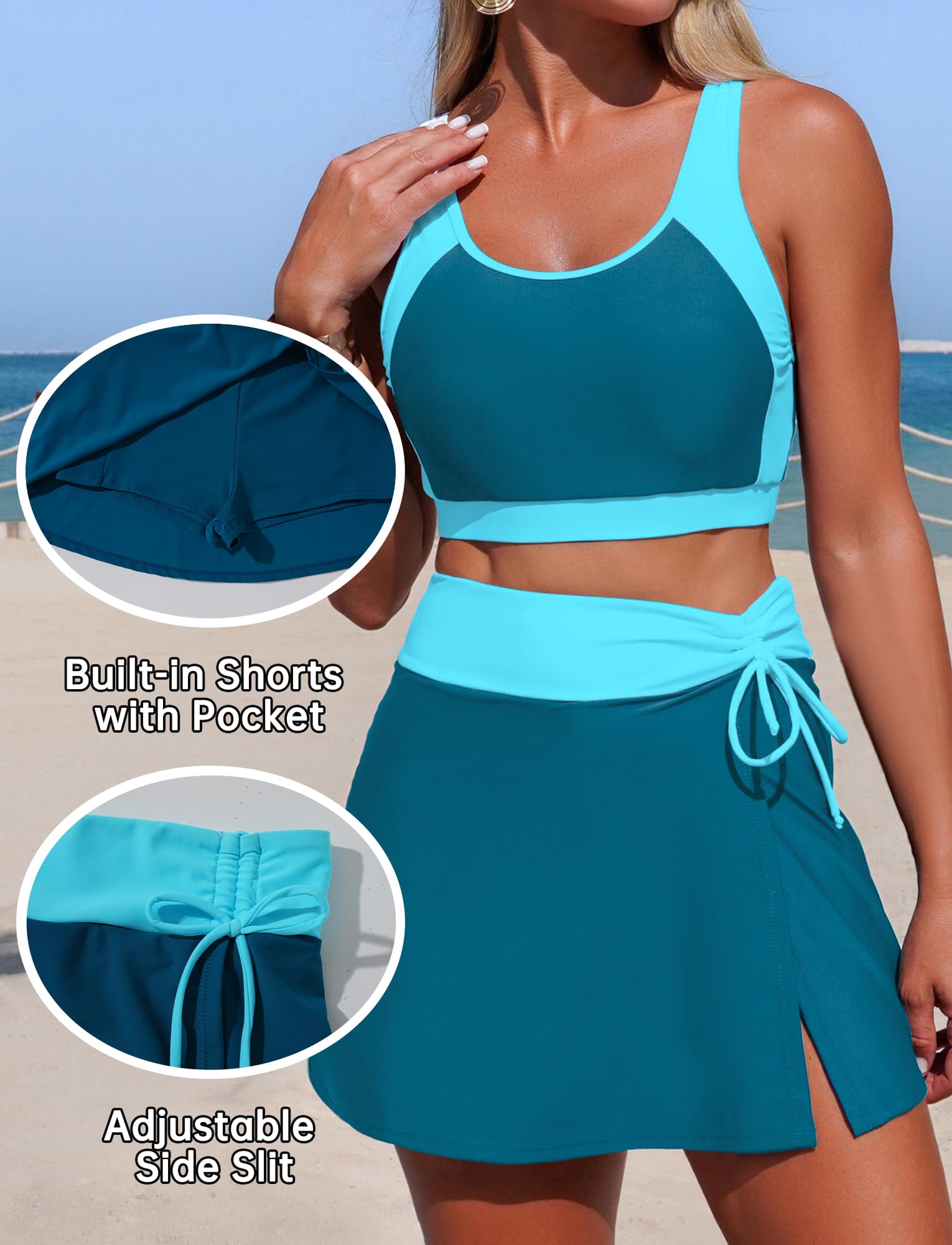 Costume da bagno da donna, 2 pezzi, sportivo, con scollo a U, push up, estivo, spiaggia, calcio, sportivo, S-2XL