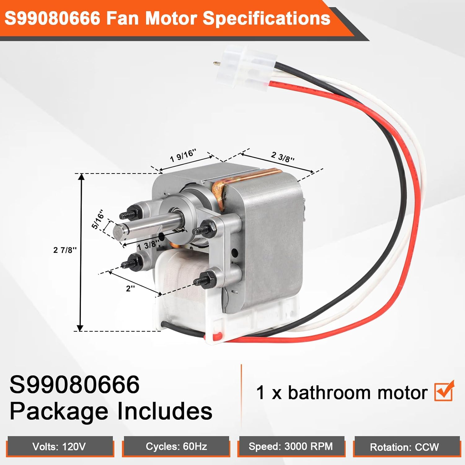 Hiorucet S99080666 Fan Motor for Broan NS6500 and WA6500 Range Hood Series, NS65 Kitchen Fan Motor for NS65 WA6500 NS6500 QML QL100 CBD1 CBD3 CBX1 QL1, Replacement for 99080666, R520135, JESP-61K38