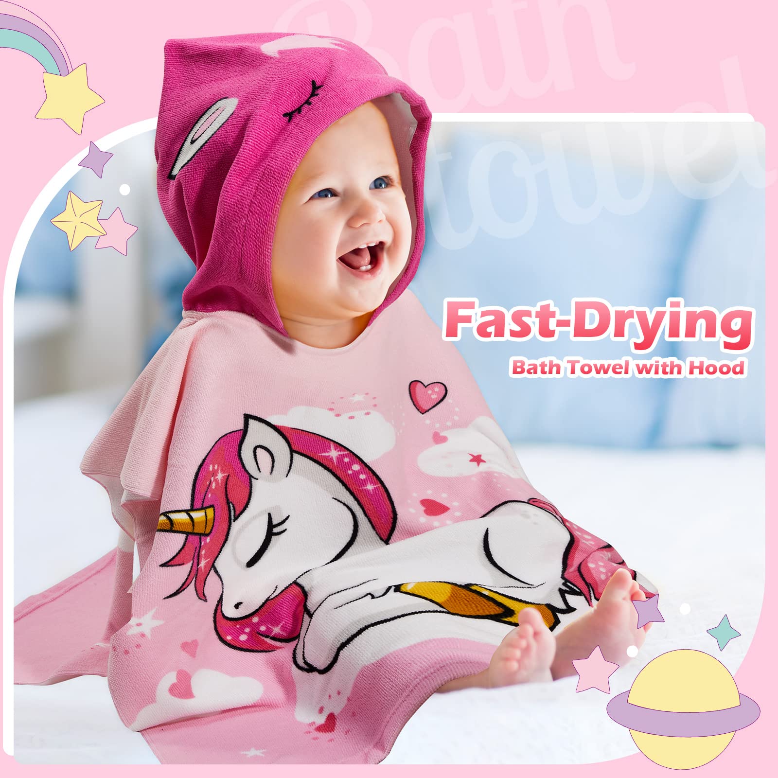 Paquete de 3 toallas con capucha para niños, toalla de baño de playa para niñas y niños, toallas de natación más gruesas para niños pequeños, ponchos con capucha, toallas de baño de algodón para