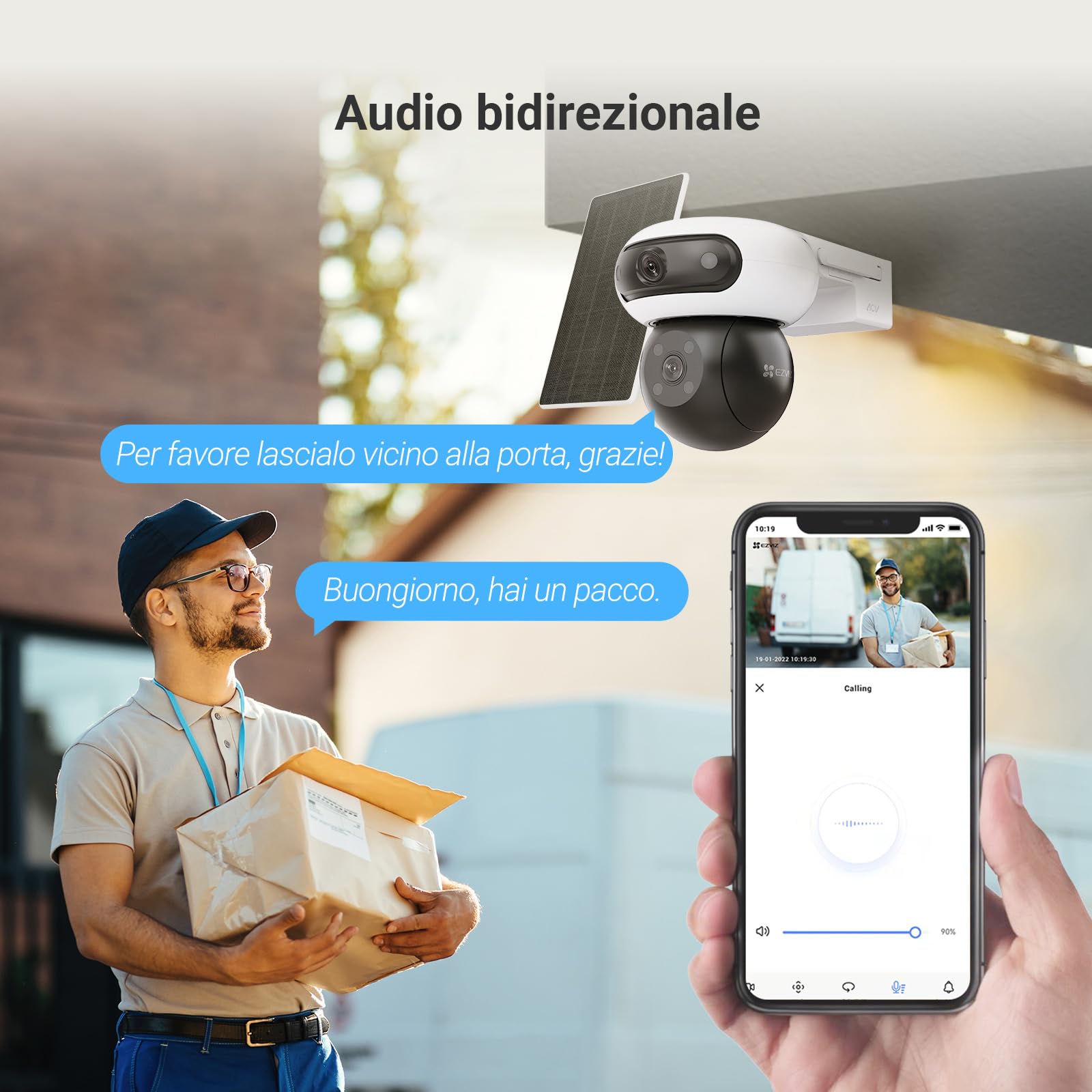 EZVIZ 8MP (4MP+4MP) Telecamera WiFi Esterno Batteria con Doppia Lente, Telecamera Solare per Esterni Senza Fili, Modalità AOV, Rilevamento di Persone/Veicoli, CB90 Dual+8W Pannello Solare