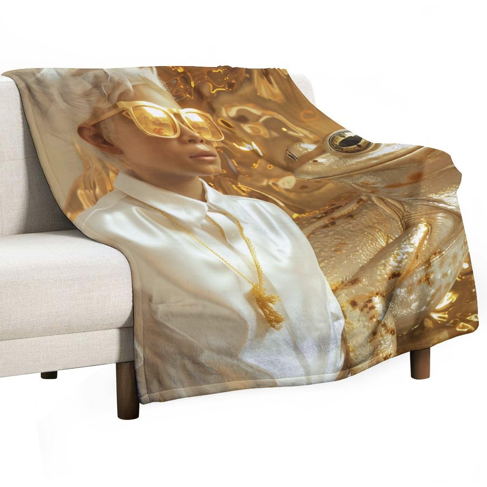 YHGSREUOH Golden Frog And Girl Surreal 02 Flannel Blankets Fleece Soft Throw Lightweight Plush Gifts for Couch, Bed, Cozy Sofa Plush, Chair, Lovers 100x130cm(40x50in)