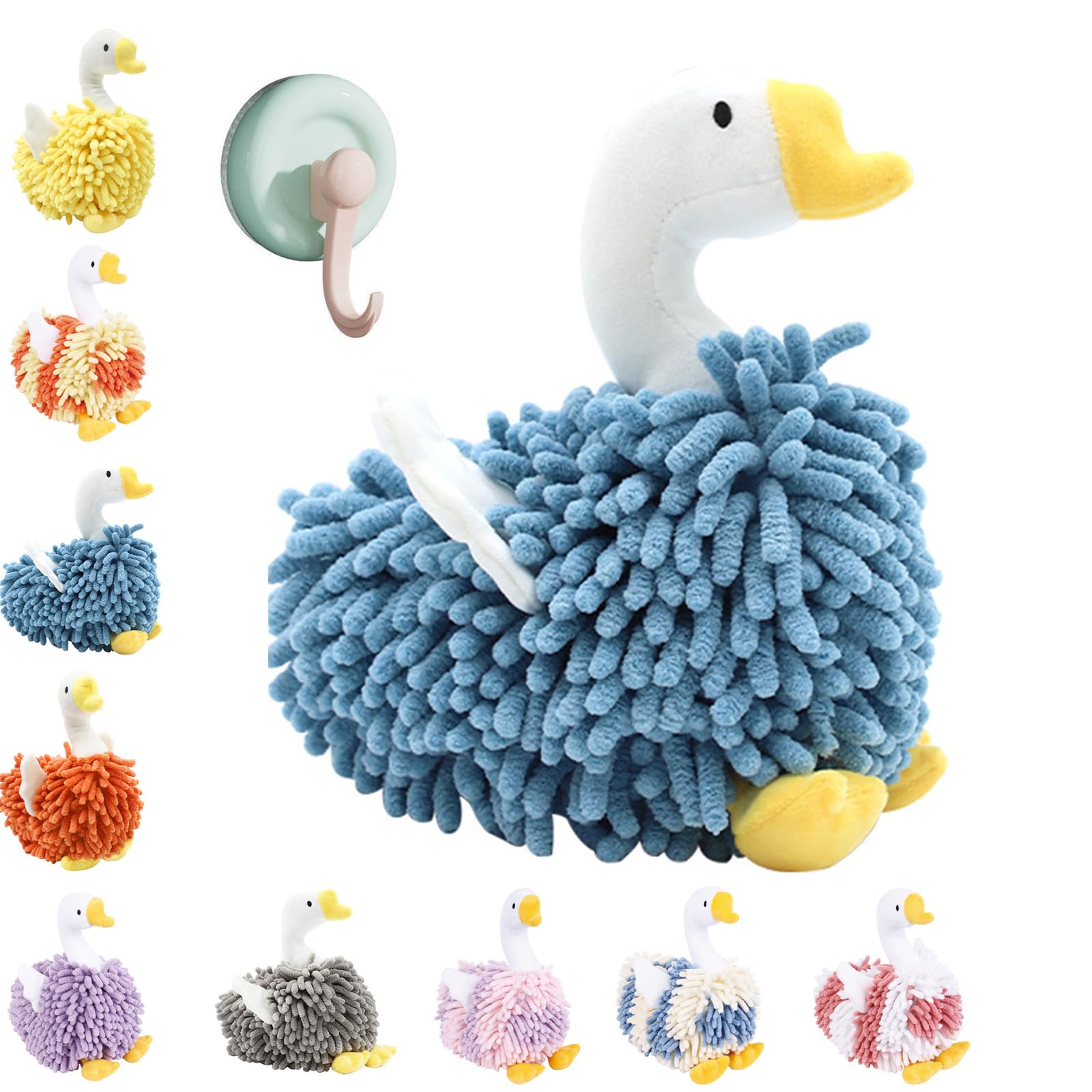 LLELEMAMO Duck Shaped Hand Towel, Swan Shape Fuzzy Ball Hand Towel, Microfiber Hand Towels for Bathroom, Cartoon Swans Chenille Hands Towels with Hanging Loop for Bath, Washstand (I)