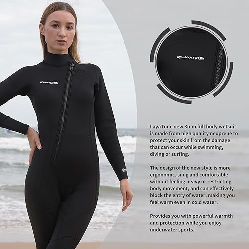 Miniatura 2 de LayaTone Trajes de neopreno para hombres y mujeres, traje de neopreno de 0.118 pulgadas (0.118 in), cuerpo completo, cremallera frontal, trajes