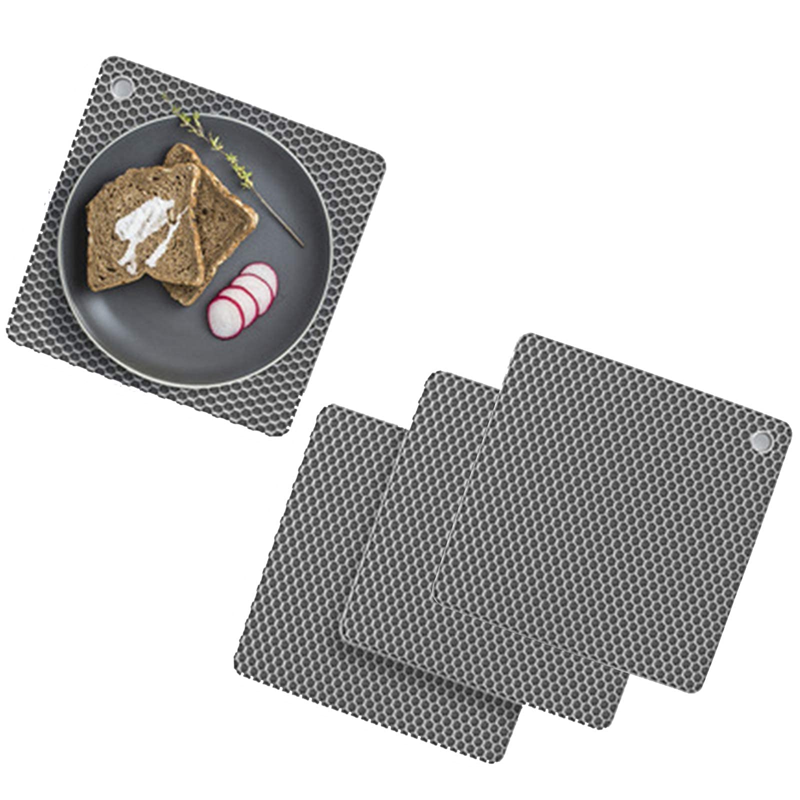 Tapis de Table de Noël, Sets de Table en nid d'abeille en Silicone Anti-brûlure antidérapants pour la décoration de Mariage, Ensemble de 4 Tapis de Salle à Manger Occidentaux, Gris X4