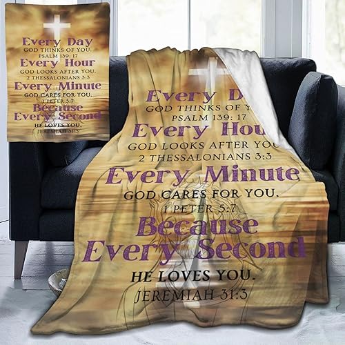 40x30 Bible Verse Scripture Throw Blanket Soft Flannel Fleece Religious Prayer Blanket for Bed Sofa Couch Warm Faith Inspirational Plush Blanket