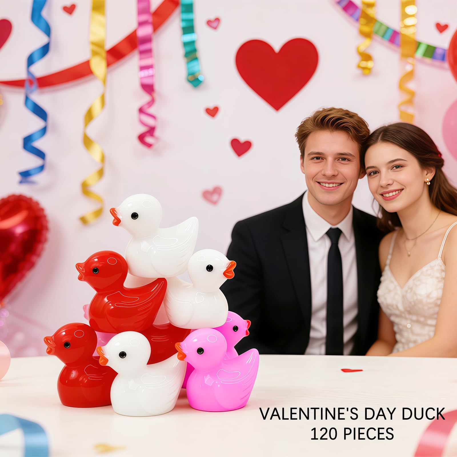RmKbe 120pcs Valentines Mini Resin Ducks Miniature Fairy Garden Ducks Colorful Mini Duck Ornament Valentine's Day Decoration for Home Dollhouse Landscapes - Image 4