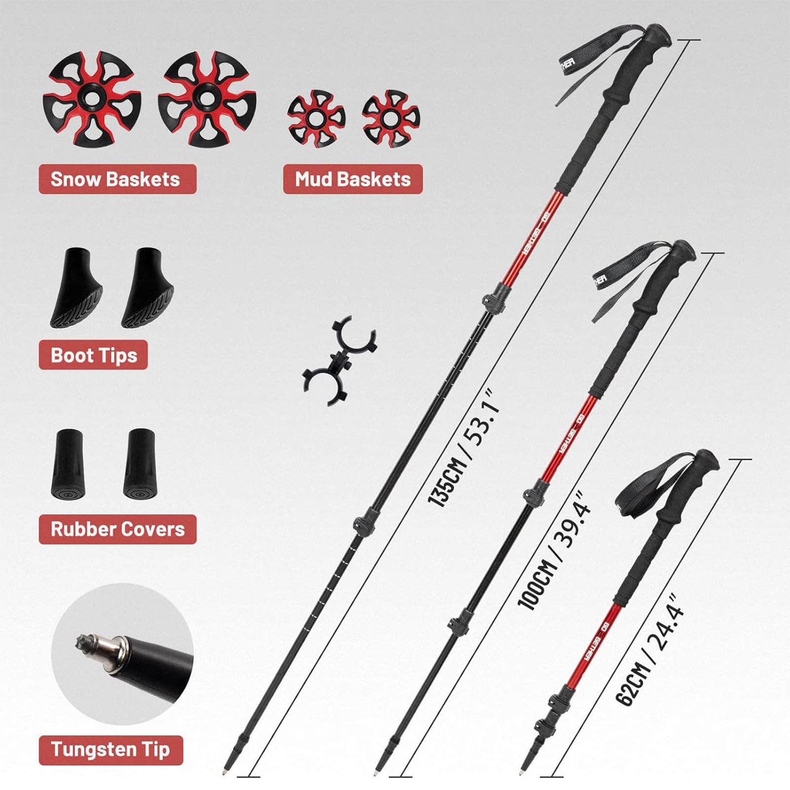 Set Racchette da Neve per Terreni Leggeri, Racchette da Neve Regolabili Antiscivolo, Scarpe da Trekking sulla Neve per Esterni, Barra Girevole Flessibile per Donne Uomini Giovani,30inch