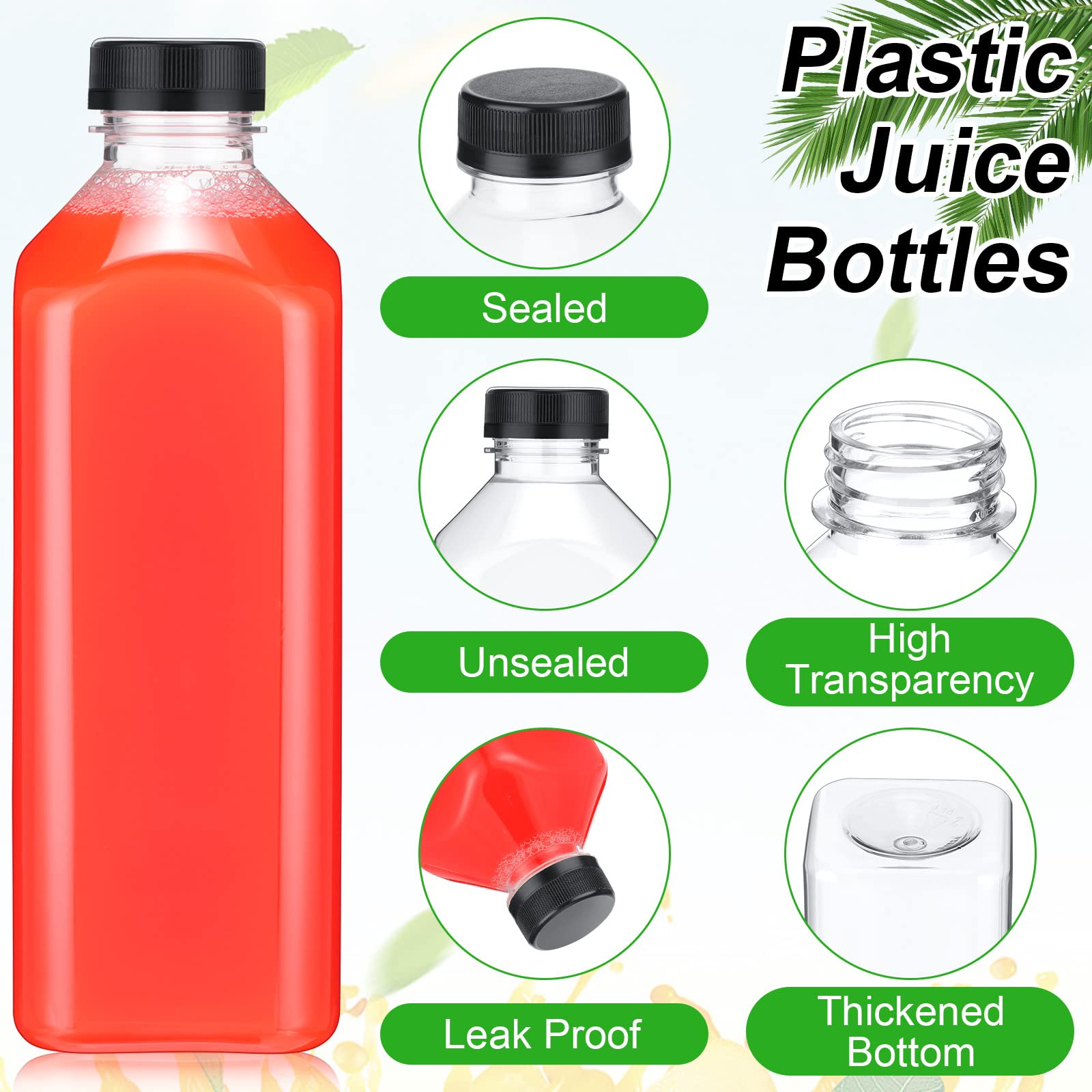 Didaey 30 bottiglie di plastica trasparenti vuote con coperchio, contenitori riutilizzabili per succhi di frutta, per congelatore, succhi di frutta, latte, frullati, bevande (nero)