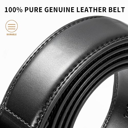 Miniatura 3 de Cinturón para hombre 100% cuero auténtico, cinturón de golf casual con hebilla de una sola punta, cinturón de cuero de negocios con caja de regalo