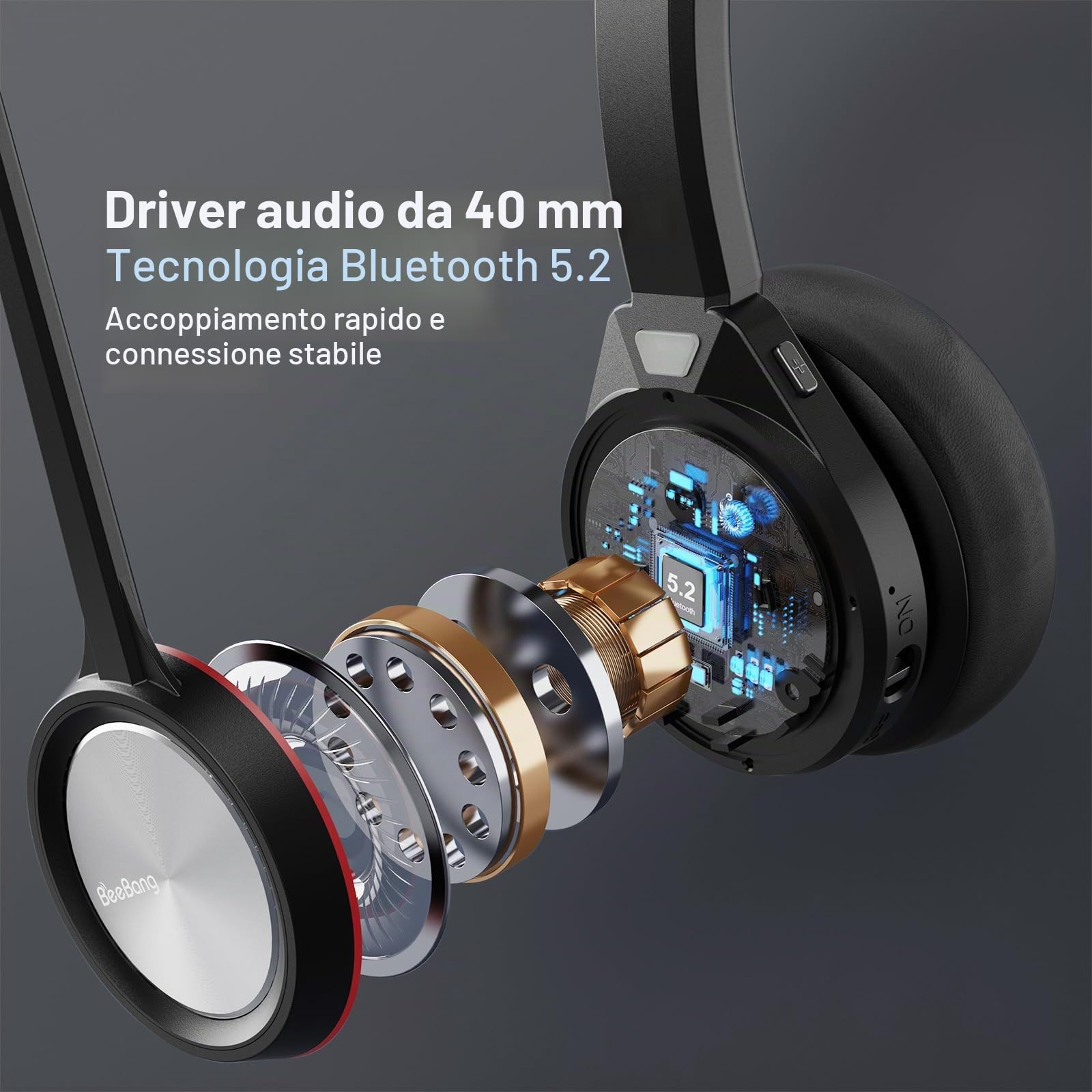 Cuffie wireless per PC, Mono 5.2, Bluetooth con microfono e dongle USB, 30 ore di conversazione, cuffie wireless per casa, ufficio, computer, team, zoom, laptop, ufficio, call center telefono