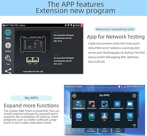 Miniatura 11 de Koolertron Probador de cámara IP de pantalla táctil IPS 4K H.265 de 7 pulgadas - IPC-9800 Plus, CCTV, CVBS, probador analógico, WiFi incorporado
