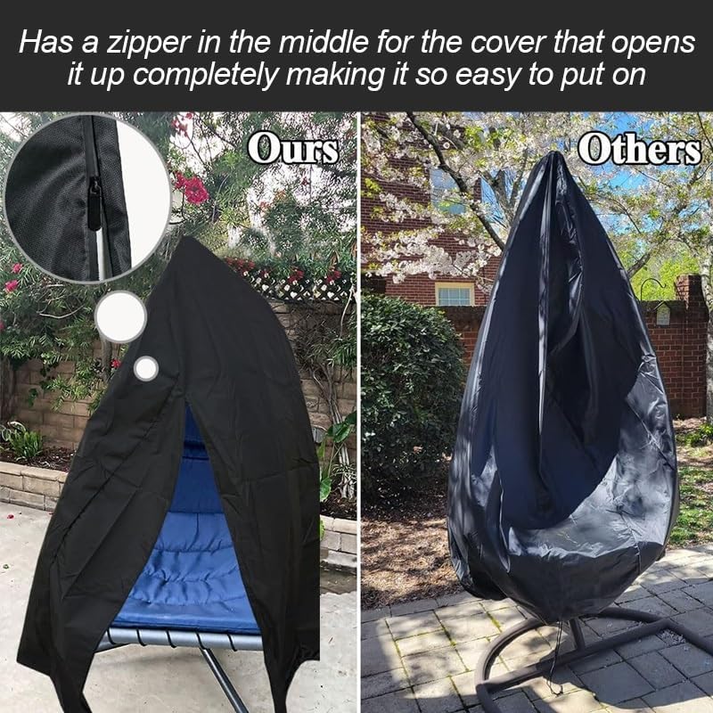 Patio Hanging Chaise Lounge and Stand Cover, Waterproof Hammock Swing Chair Covers with Zipper, Outdoor Hanging Curved Steel Chair Cover, 73x45.5x78in