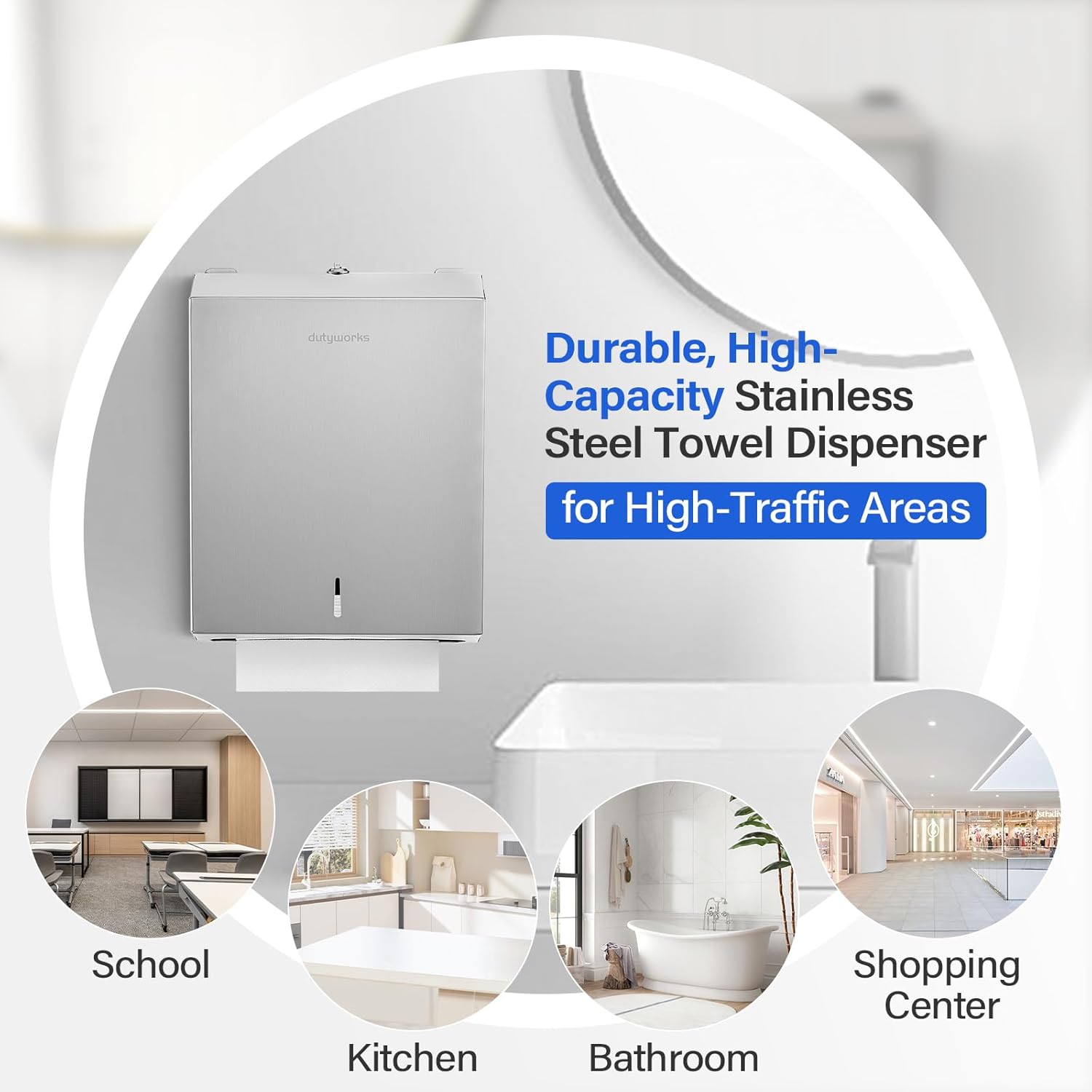 Commercial Paper Towel Dispenser Wall Mount, Stainless Steel Hand Towel Dispenser with Lock, Large Capacity C-Fold & Multifold Paper Towel Holder for Kitchens, and High-Traffic Areas