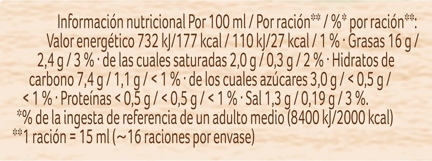 Ligeresa Salsa Bocabajo 60% menos de grasa Original Apta para vegetarianos 250 ml - Détails et caractéristiques