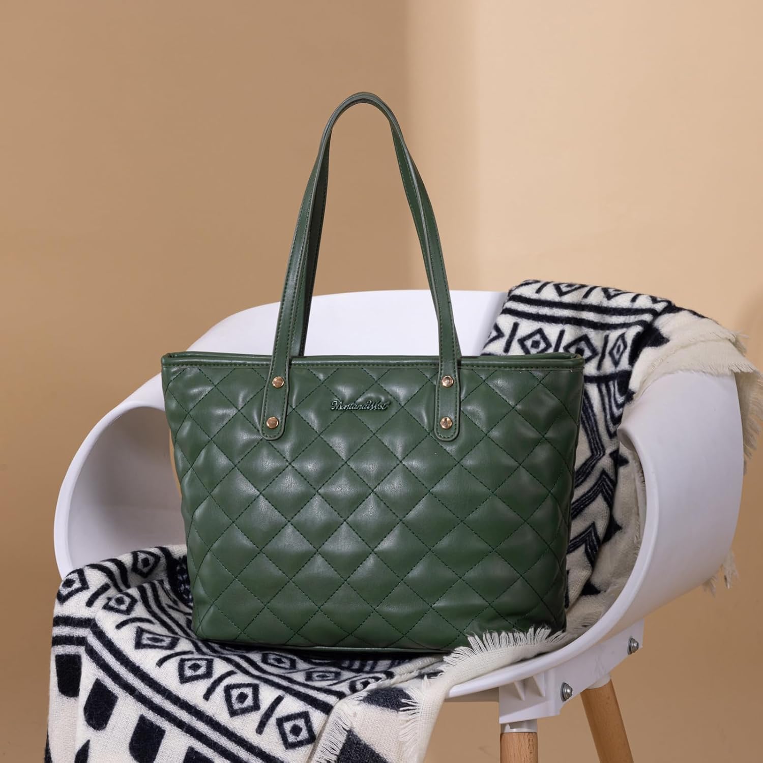 Montana West Quilted Tote Bag for Women Large Shoulder Bag Fashion Handbags with Top Zipper - Image 3