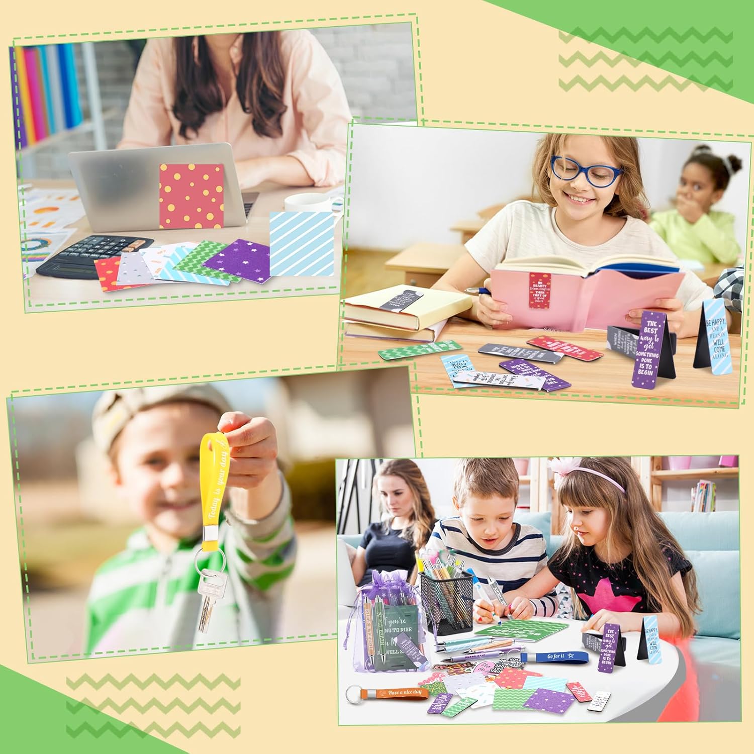 Pasimy 218 Pcs Inspirational Stationery Gifts Motivational Mini Notepad Pen Quote Bookmarks Stress Relief Stickers Inspiring Silicone Keychains for Home Office Appreciation Gift(Stylish) - Image 6