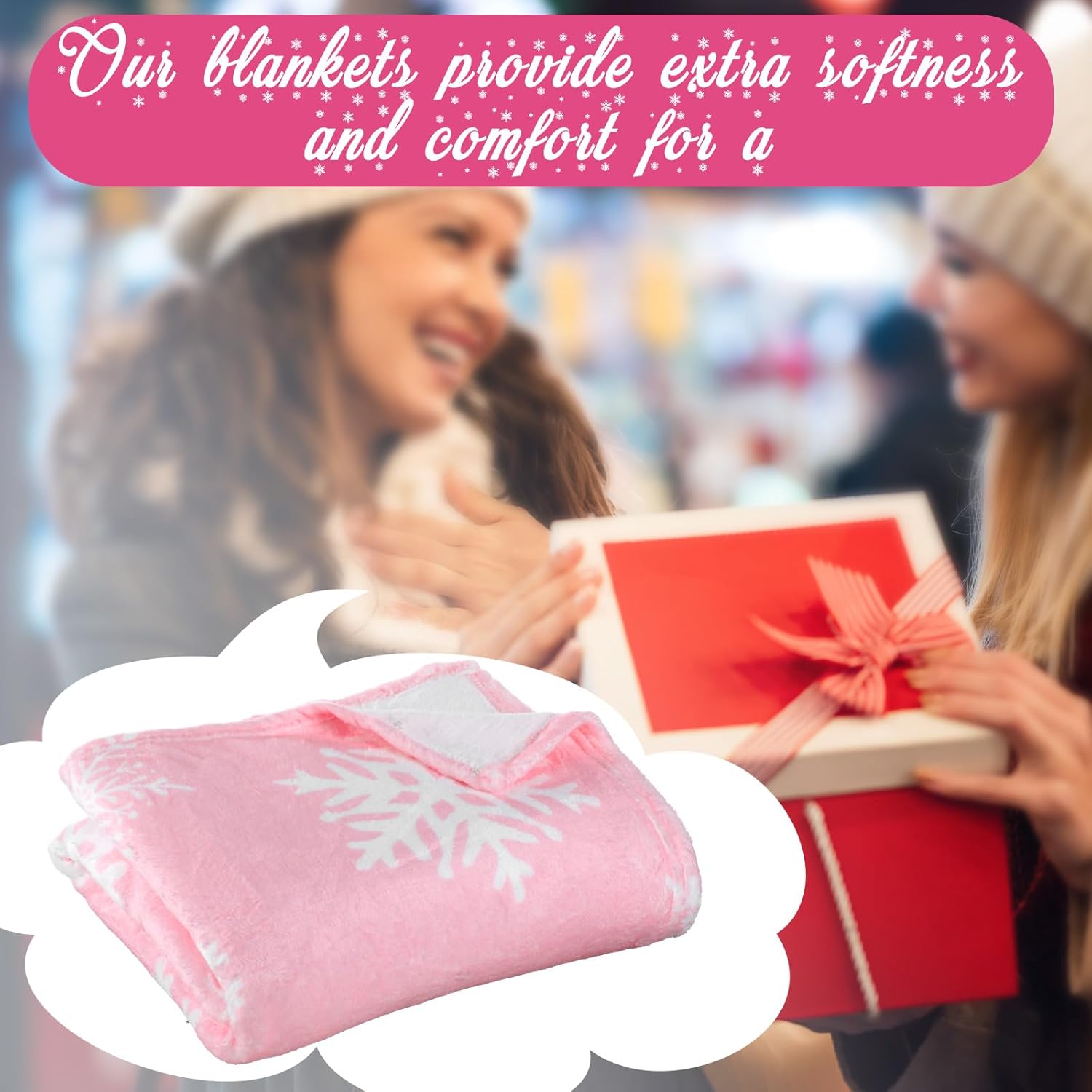 50 x 60 Inches Pink Snowflake Christmas Throw Blanket Cute Soft Warm Lightweight Blanket for Sofa Bed Gift Decor - Image 7