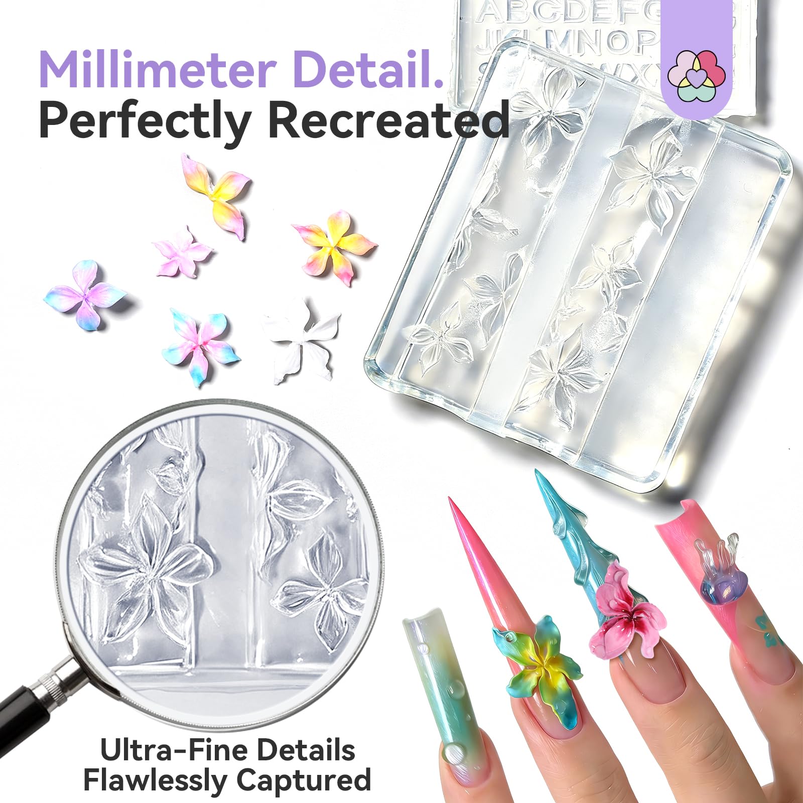 SAVILAND 4PCS Moules Silicone pour Nail Art 3D Fleurs Moules à Charmes d'ongles pochoirs de stamping pour ongles pour Manucure DIY