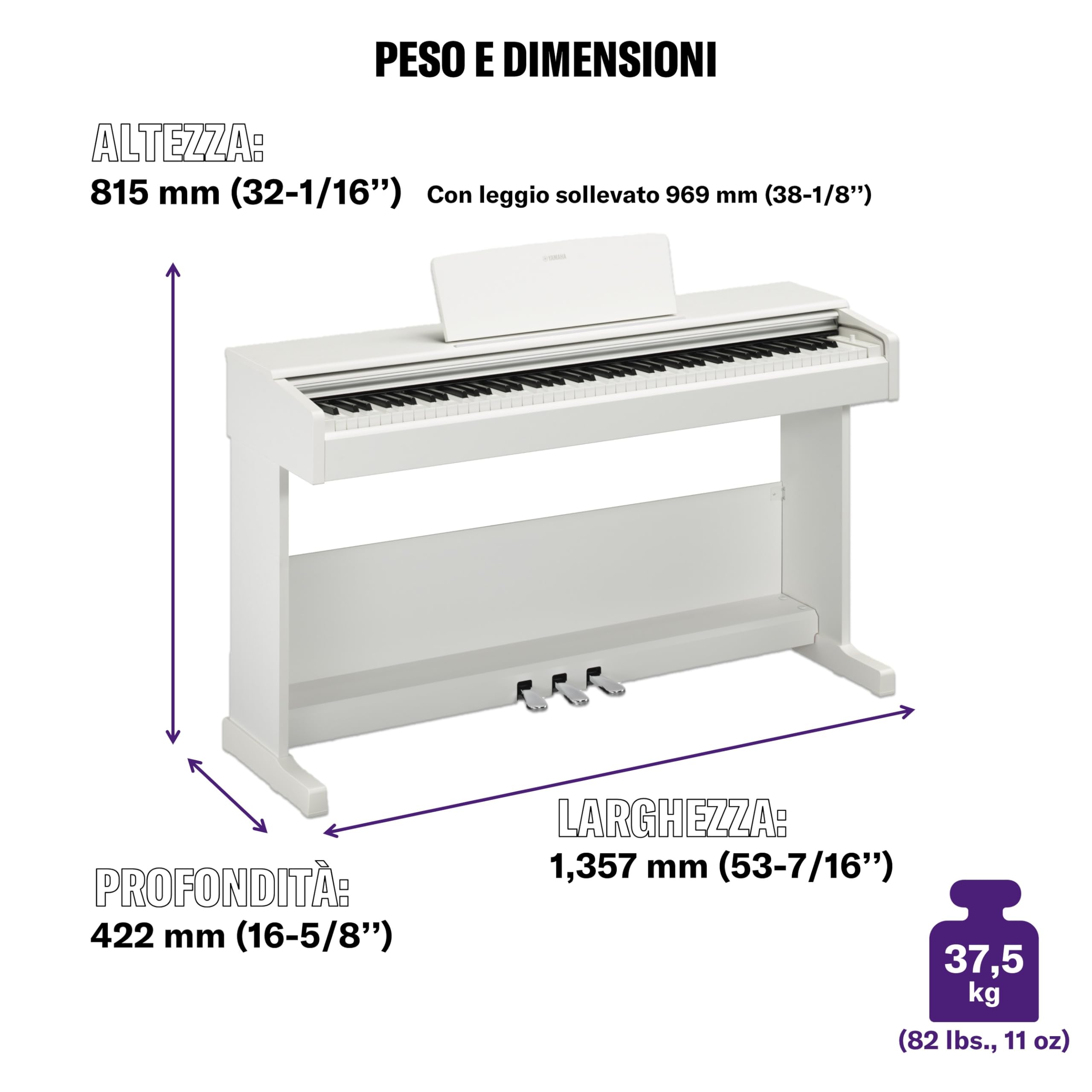 YAMAHA ARIUS YDP-105WH Digital Piano – Pianoforte Digitale da Casa per Principianti e Hobbisti, Design Classico ed Elegante, Suonabilità Autentica di un Pianoforte Acustico, Bianco