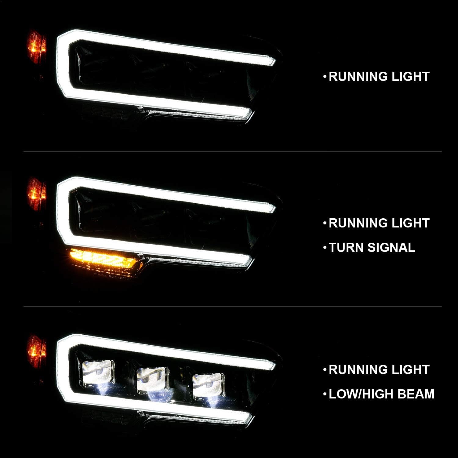 ANZO USA 111496 TOYOTA TACOMA 16-22 LED PROJECTOR HEADLIGHTS PLANK STYLE BLACK W/AMBER (FOR HALOGEN DRL)