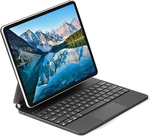 ESSAGER Etui na QWERTY Klawiaturę do iPada Pro 12,9" 6/5/4/3 Gen American Klawiaturą, z Magiczną Podstawką i Gładzikiem Wielodotykowym, Bezprzewodowa Klawiatura Bluetooth do iPada Pro 12,9"(Czarny)