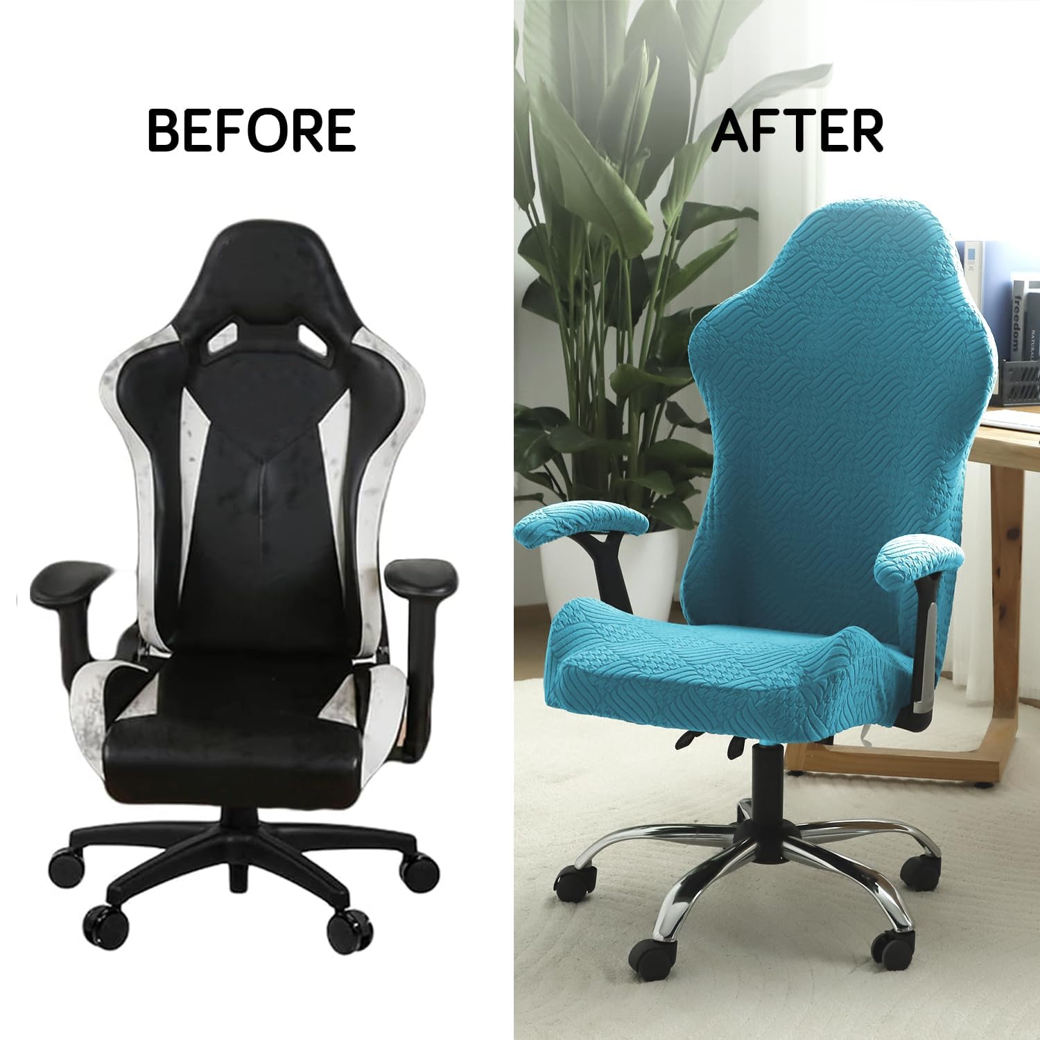 Turquoise Gaming Chair Cover - Stretchable & Revolving -8 Turquoise Gaming Chair Cover - Stretchable & Revolving -8