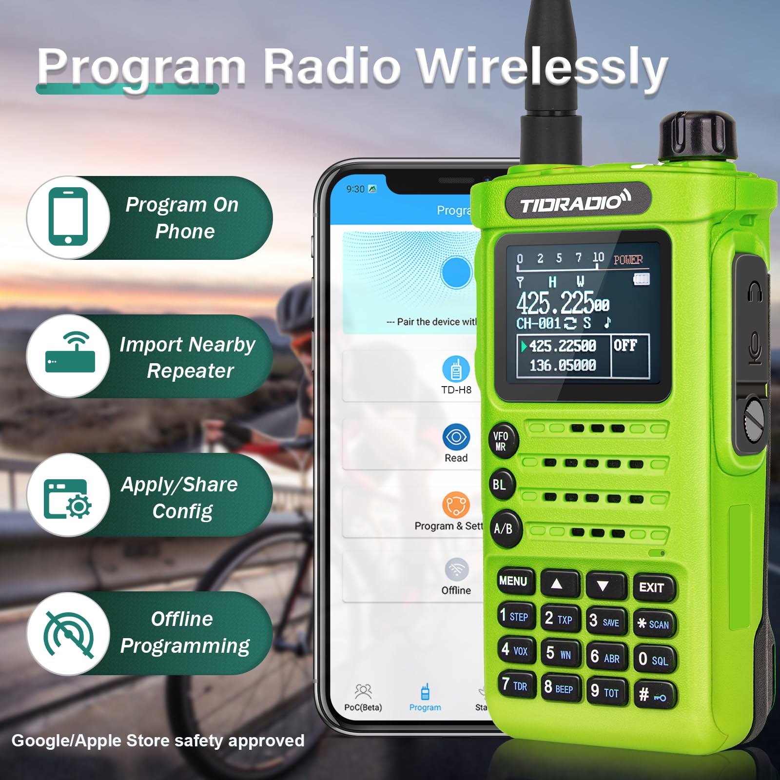 TIDRADIO TD-H8 10W (2nd Gen) Ham Radio Handheld, Long Range Dual Band Radios with Wireless Programming, Two Way Radios, Walkie Talkies with 2500mHA Large Battery, Large Color Screen, Green(1 Pack)