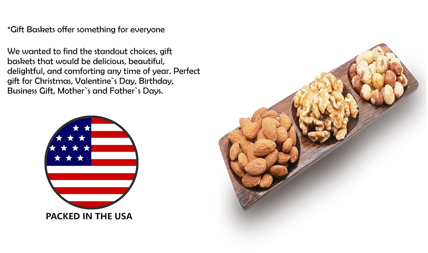 Birthday Basket, Nuts Gourmet Wooden Gift Baskets Healthy Fresh Gift – Family, Business – Corporate Gift Idea Clients Sympathy, Holiday Food Tray - Variety Snacks - Sympathy, Fathers Mothers Days