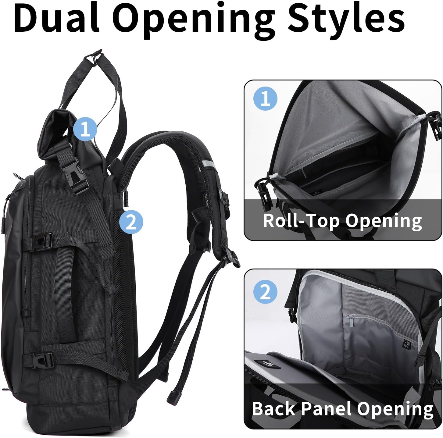 Rolltop Backpack, Travel Backpacks for Men Women, Anti Theft Backpack with 15.6-inch Laptop Compartment, Waterproof Backpacks for Work, Business, Commuter and College - Image 7