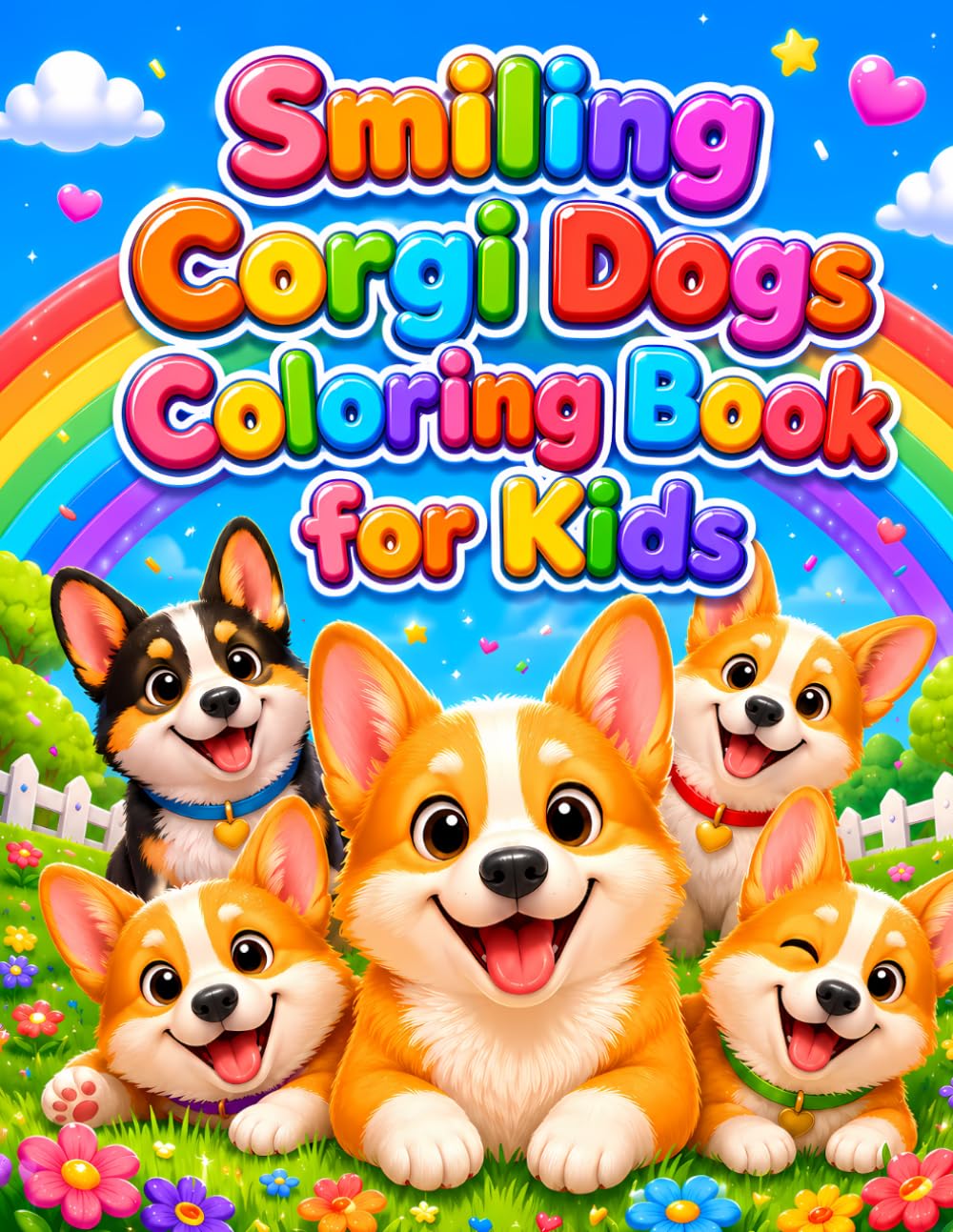Smiling Corgi Dogs Coloring Book for Kids: 40 Happy Corgi Dog Coloring Pages with Cute Puppy Scenes
