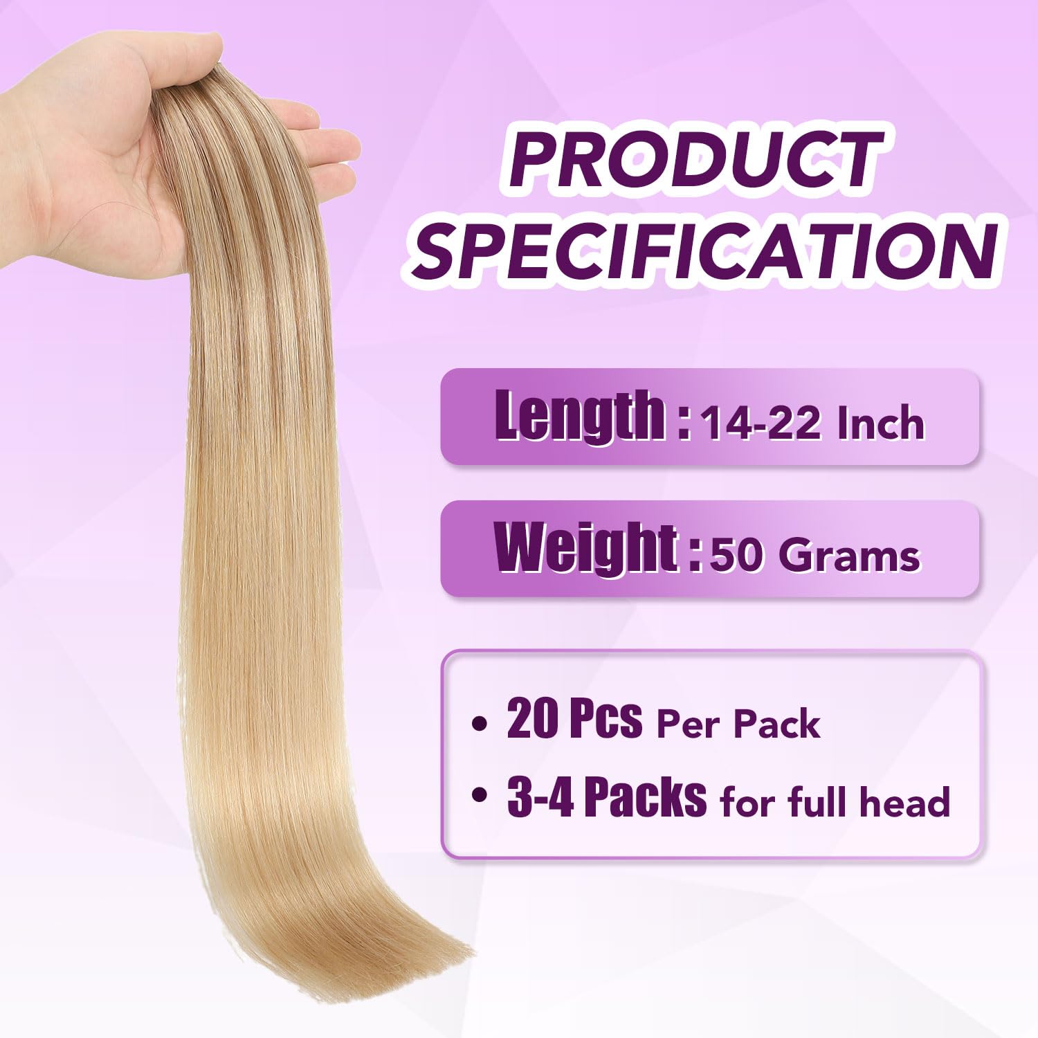 Sindra Tape in Hair Extensions Golden Brown to Light Blonde #10/16/16 Remy Human Hair 16 Inch 50g Seamless PU Skin Weft Tape in Extensions #10/16/16 16inch - Image 4
