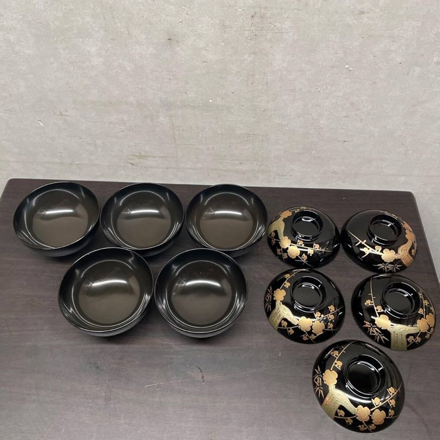 輪島塗　客用椀　5個セット 輪島塗花蒔絵吸物椀 五客組 / Wajima Black-lacquered Soup