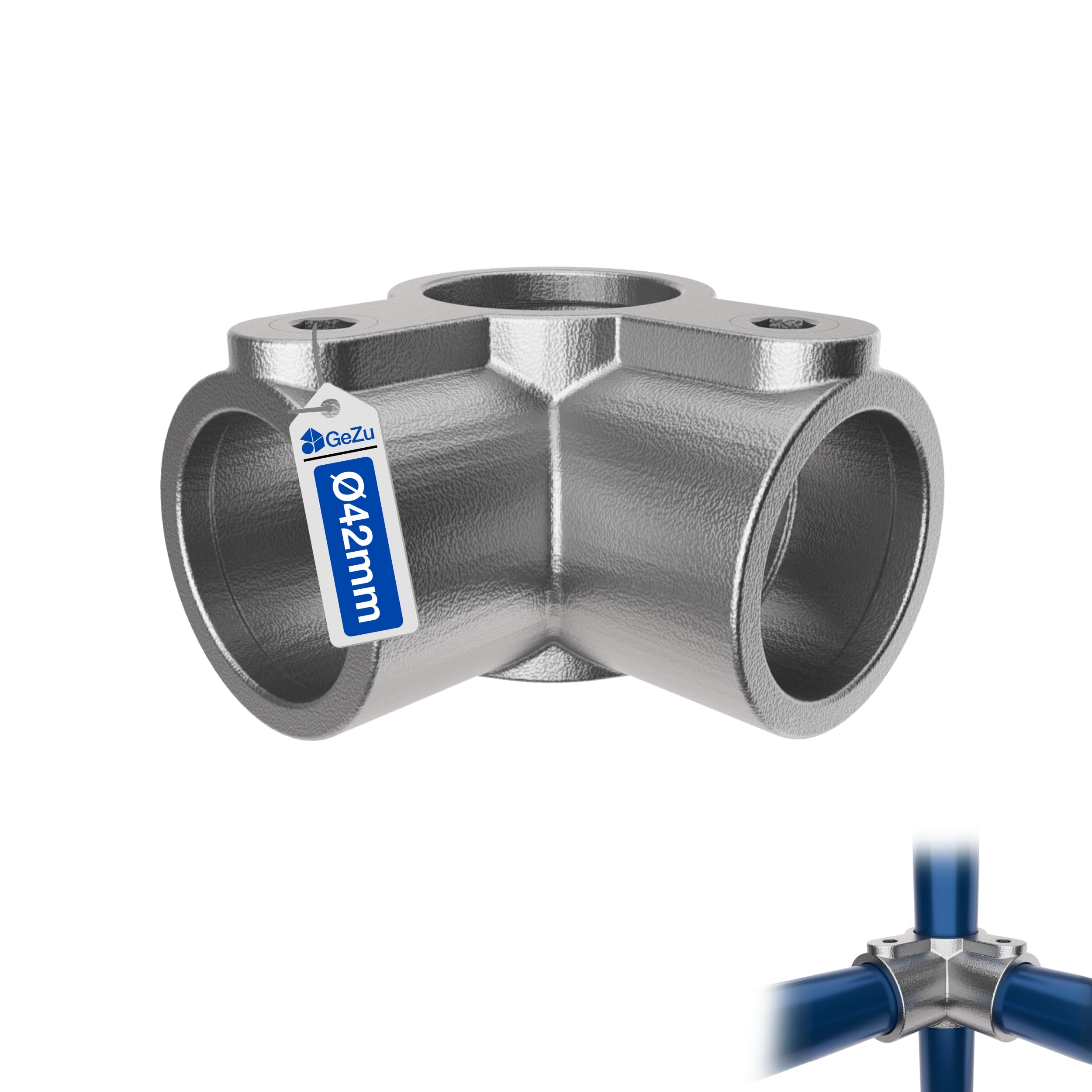 Gezu Impex Galvanised 3 Way Mid Rail Corner Clamp Ø 42 Mm Hot Dip Silver 3 Way Through Corner Tube Clamp Fitting & Pipe Connector