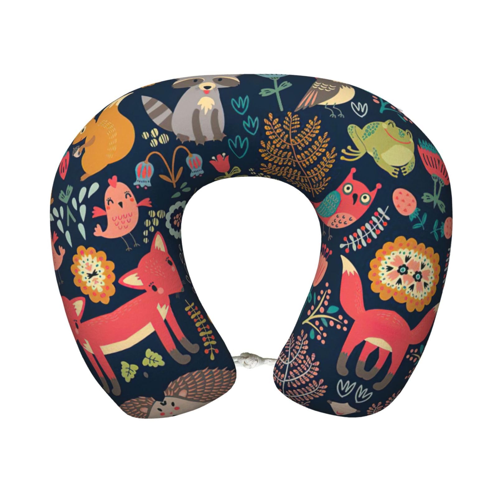 ASFgda U-Shape Memory Foam Owl Rabbit Bird Fox Print Travel Pillow,Neck Support,Washable Cover For Airplane Car Home Office