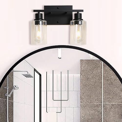 Miniatura 6 de 2 luces de pared negro mate, apliques de base E26 vintage con pantallas de vidrio transparente, lámpara de pared moderna de granja para pasillo,
