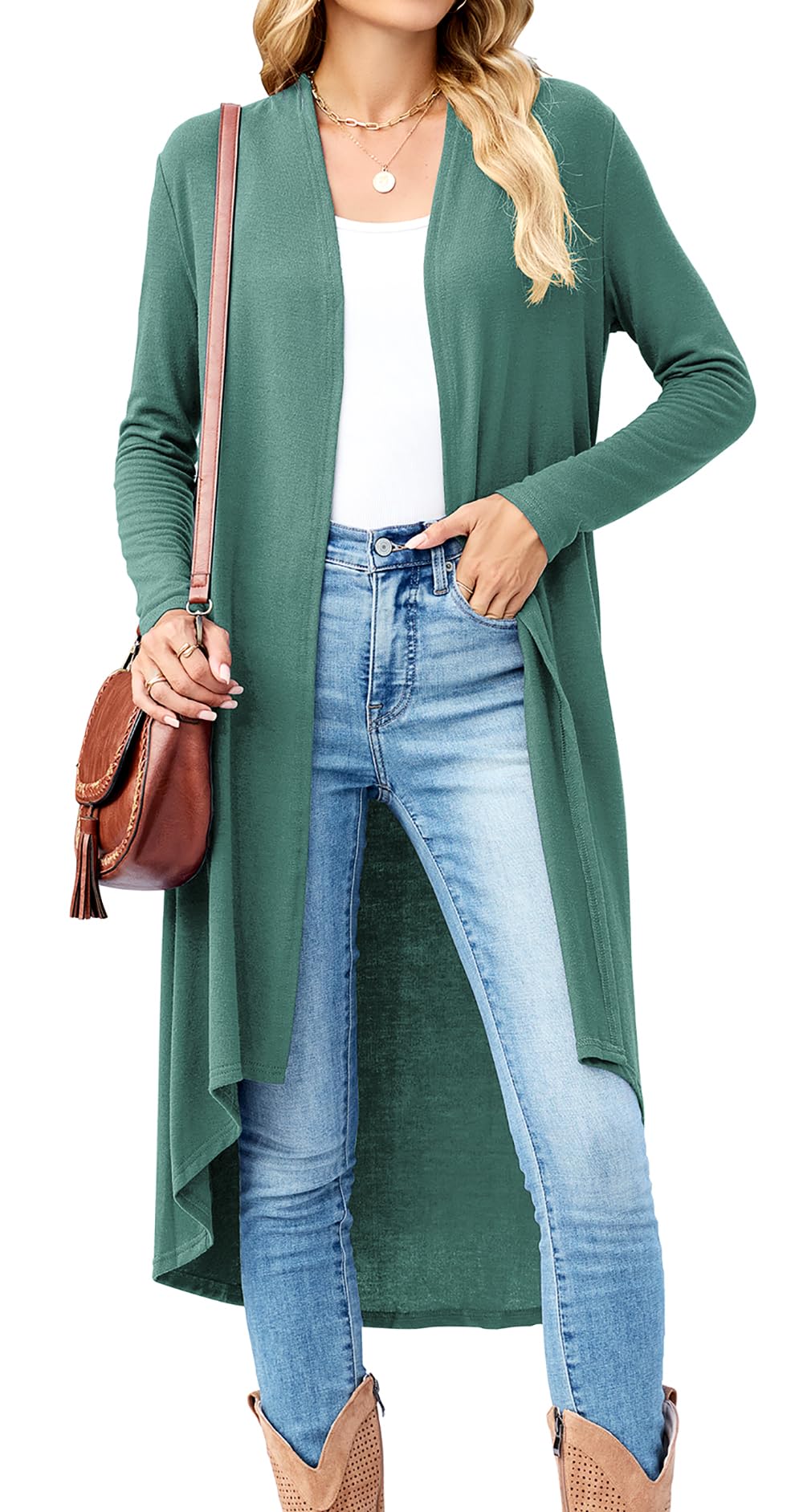 POGTMM Womens Duster Cardigan Lightweight Open Front Drape Summer Long Cardigan (Sage Green, XL)