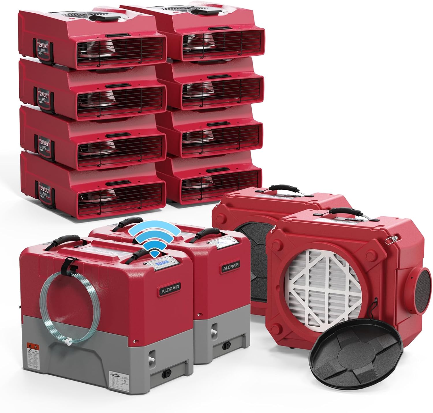 ALORAIR 2 x WiFi Commercial Dehumidifier, 8 x Air Movers and 2x Air Scrubber Combo Package Deals, Water Damage Restoration Equipment, Red