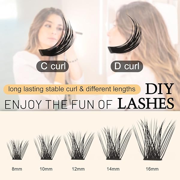Wimpern Einzeln QUEWEL Cluster Lashes Mega D Curl 16mm Segmente Breit Fundament Individuelle Wimpern für Augen Make-up DIY Wimpernverlängerung(Mega-D-16mm) - 5