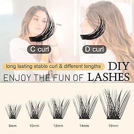 QUEWEL Lash Clusters 72 Pcs Wide Stem Individual Lashes C/D Curl 8-16mm Length DIY Eyelash Extension False Eyelashes Natural&Mega Styles Soft for Personal Makeup Use at Home (Mega-C-8)