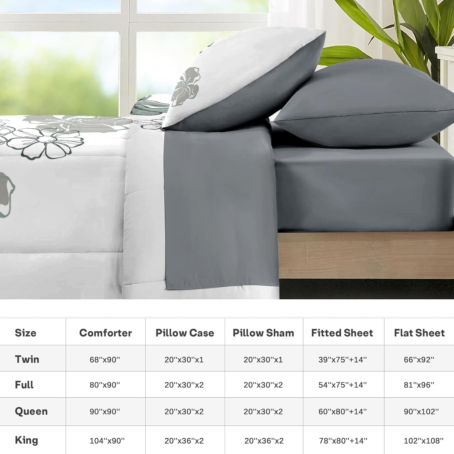 Nesker 7 Pcs Comforter Set Queen Size, Vintage Flowers Bedding Set for Kids and Adults, Farmhouse Floral Line Bed Sheet Sets with Fitted Sheet 2 Pillowcases & 2 Shams - Image 7