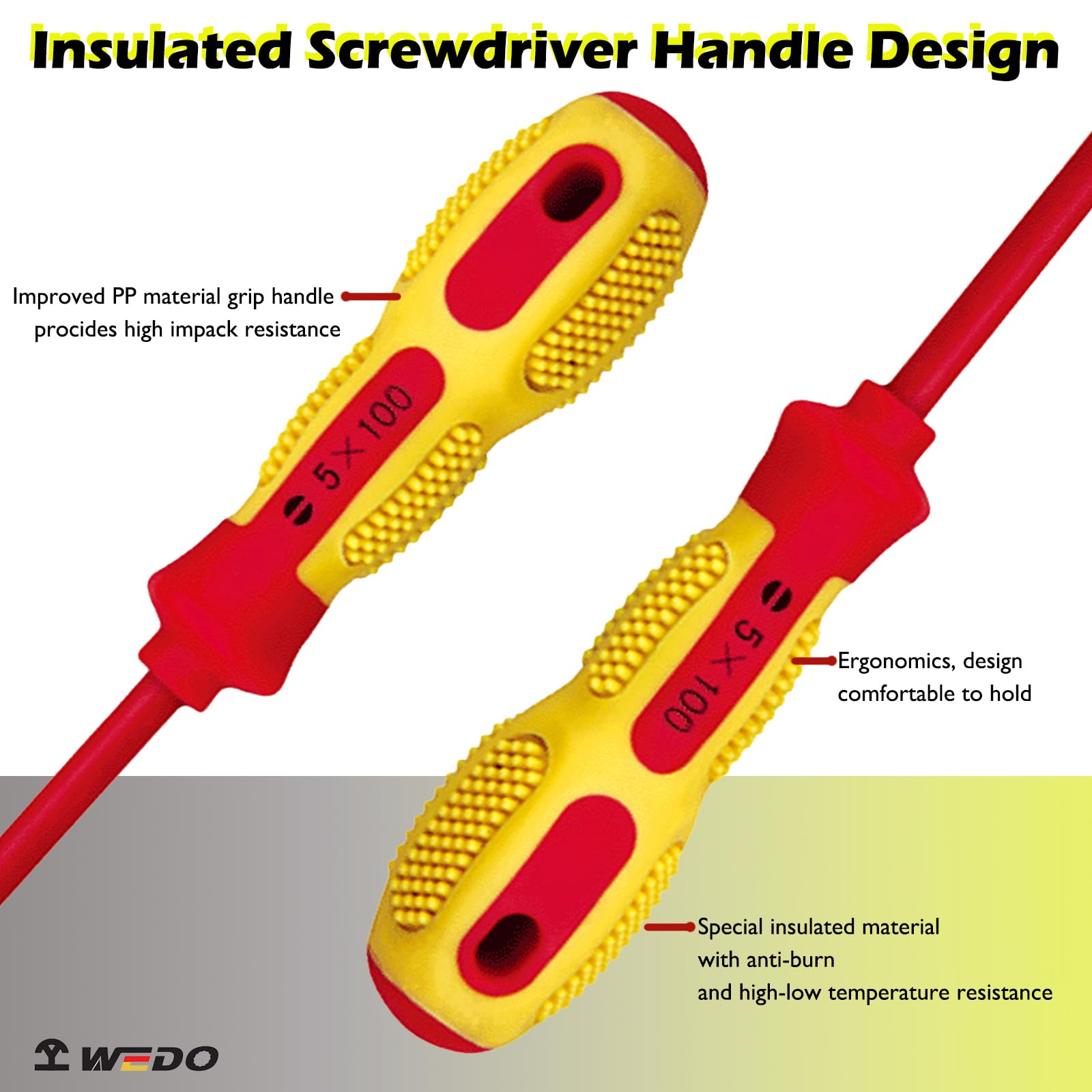 WEDO Cacciavite con intaglio a iniezione antiscintilla da 10 pollici, Cacciavite con intaglio a iniezione sicurezza senza scintille VDE 1000V, testa forgiata e maniglie antiscivolo a doppio materiale