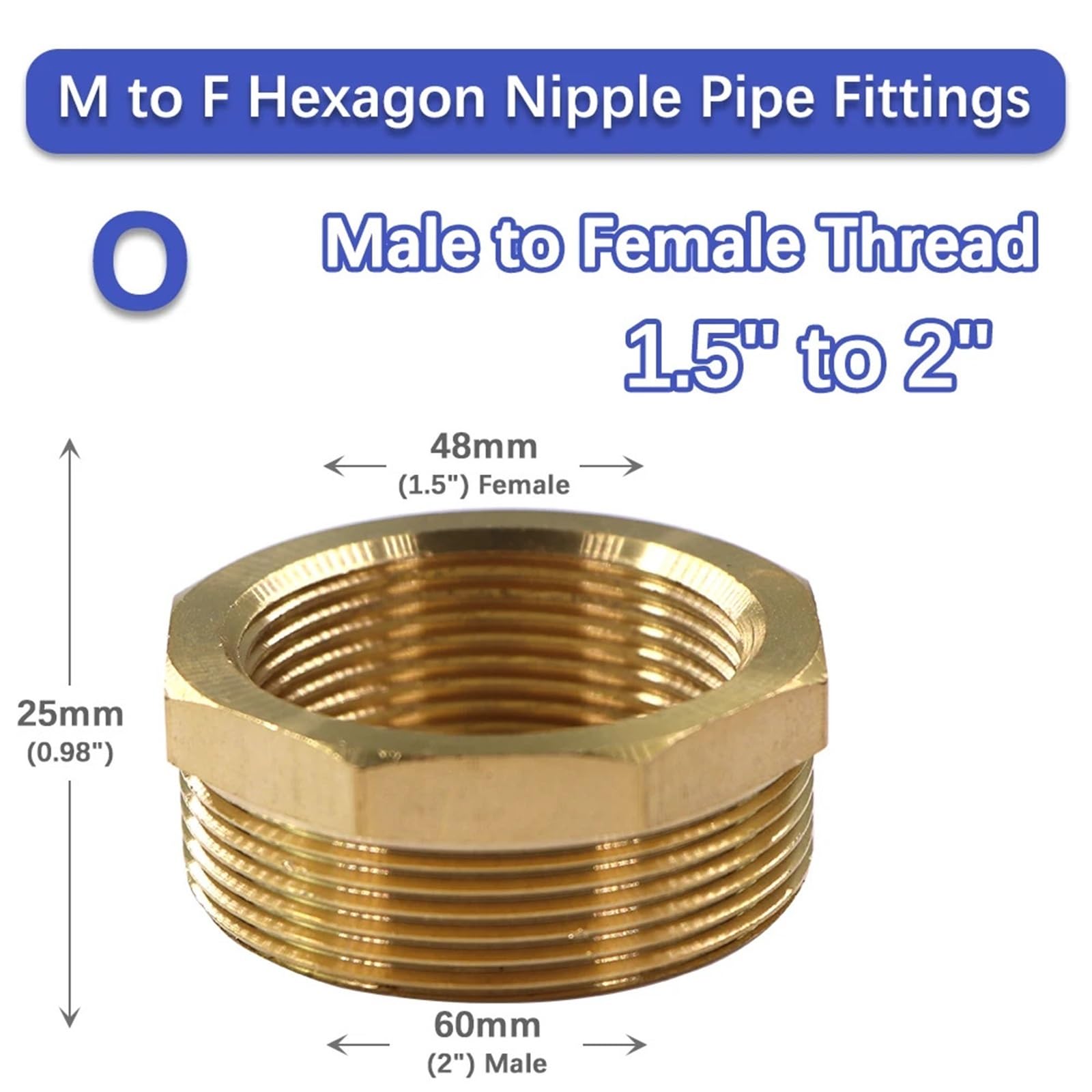 3PCS 1/8 "1/4" 3/8 "1/2" 3/4 "1" 1.5 "2" Raccordi for tubi in ottone Hex Tettarelle da biberon Adattatore BSP Maschio Femmina Filettatura Riducendo Boccola Esagonale Per Collegamento Tubo