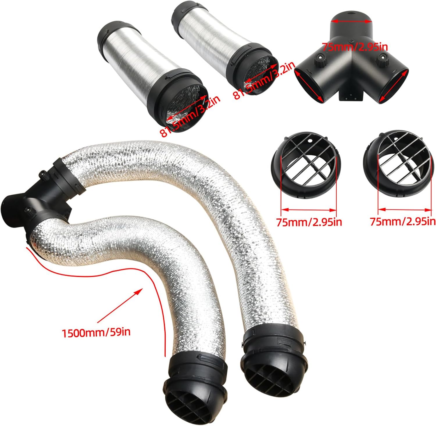 Universally 75mm Flexible Air Duct Parking Heaters Pipe Ducting Hot Cold Air Preheater Inlet Hose for Winter Warmth