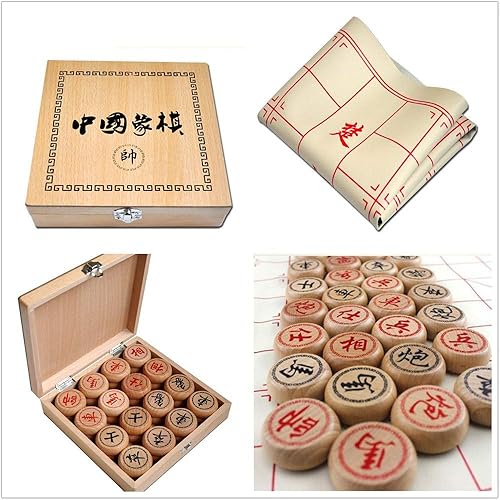Miniatura 2 de GoodPlay Juego de ajedrez chino de madera de haya Xiangqi Juego de viaje con caja de madera y tablero de ajedrez de cuero