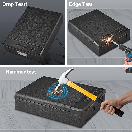 Miniatura 6 de Caja de seguridad biométrica para pistola de huellas dactilares, tres maneras de acceso rápido para pistolas con llaves, teclado, puerto USB-C y luz