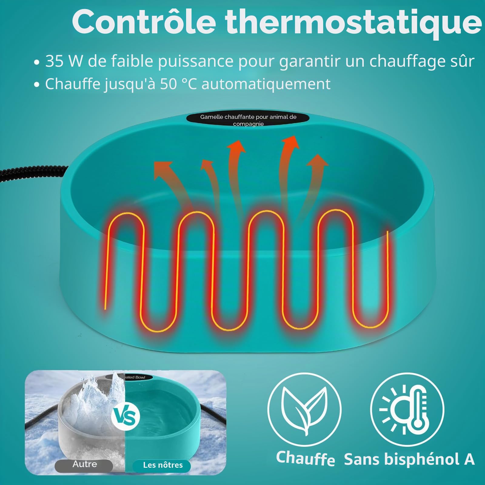 Diealles Shine Ecuelle d'eau Chauffée pour Chiens, 3.7L Ecuelle Chauffée pour Animaux Domestiques, Abreuvoir Chauffé Antigel, 2m Câble Anti-Bite, Ecuelle d'eau Chauffée pour Chiens Chats Lapins