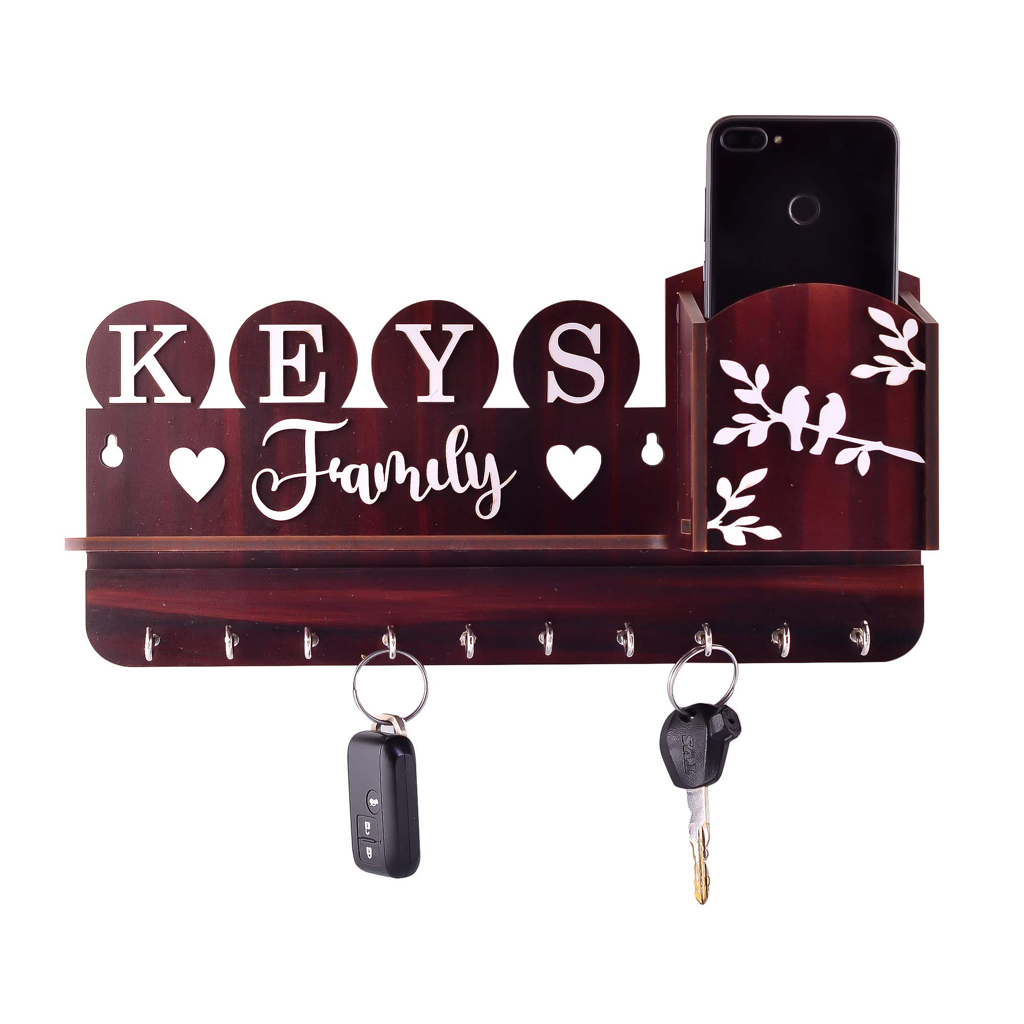 Aditya HANDICRAFTS Family Keys Unique Key Holder with Mobile Holder & Charging Stand Showpiece Storage Self Handcrafted Home & Office Decoration (10 Hooks, Wooden) (B08M6937XS) Amazon Price History, Amazon Price Tracker