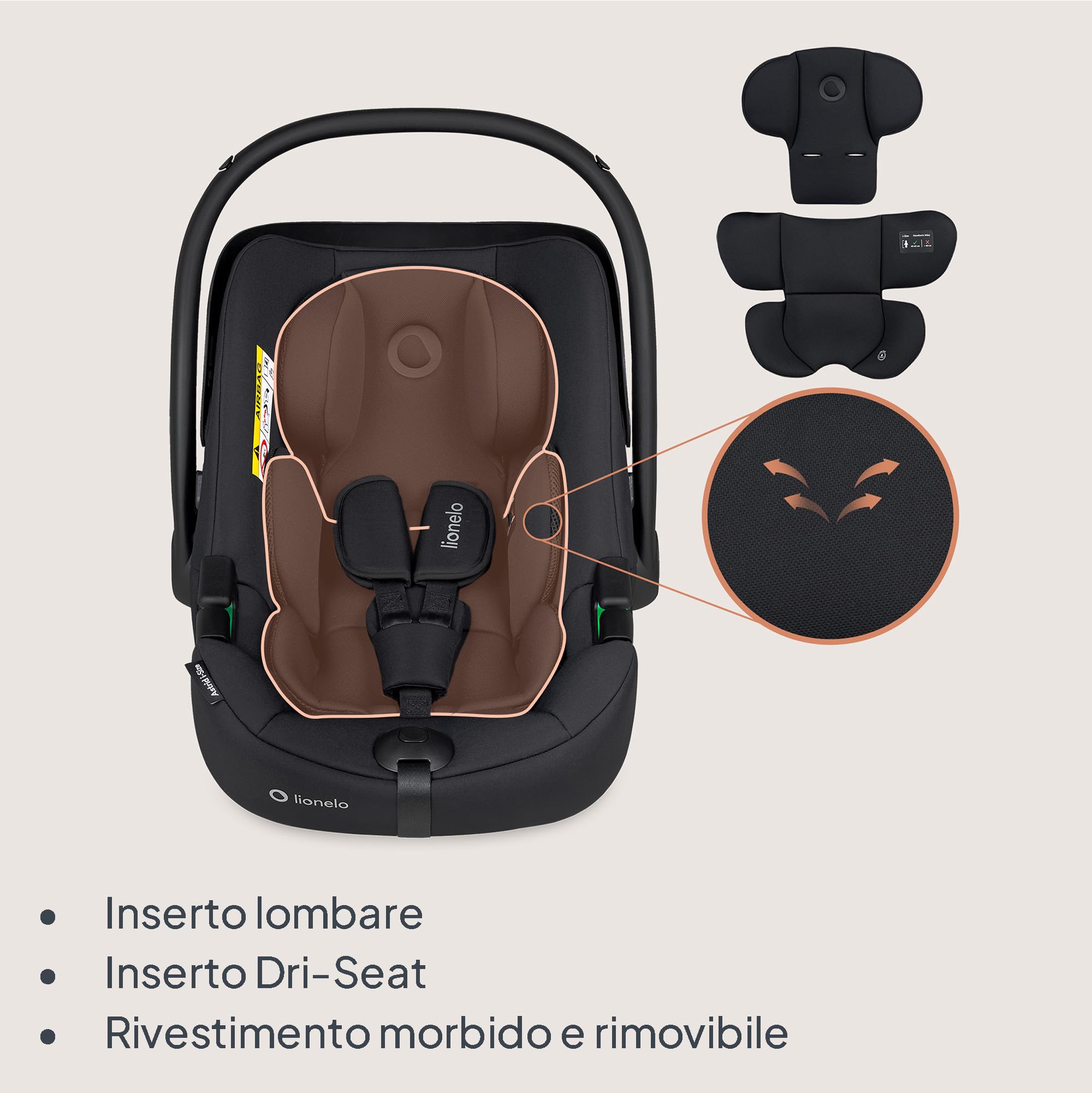 LIONELO ASTRID i-Size Seggiolino Auto Neonati 40-87cm Ovetto gr 0+ Montaggio rivolto all'indietro con Cintura di sicurezza, Protezione laterale, Cintura di sicurezza a 3punti Inserto Dri-Seat