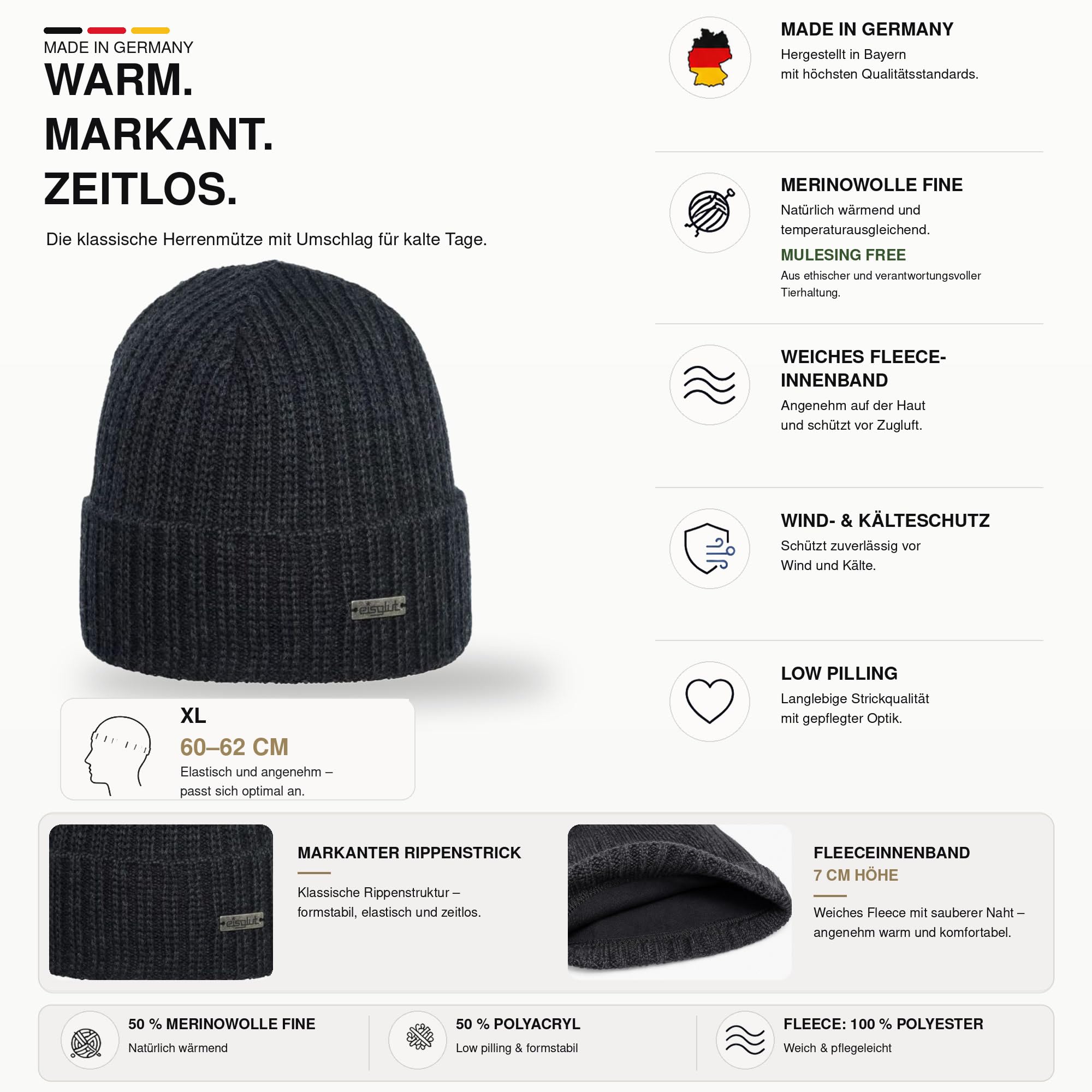 Eisglut Jochen Merino XL - Bonnet - Homme